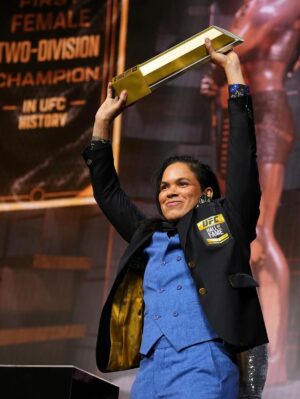 Amanda Nunes Instagram - This is Amazing
Who would have thought a little girl training jiu-jitsu through a government program in Pojuca , Bahia Brazil would become a two time UFC champion and I would be here today.
UFC was always a goal But I didn’t know how long it was going to take. But, I knew I would be here one day. I just kept training and fought in other promotions until I got the call.
The UFC gave me a career and helped me with my insecurities and made me strong for things that I thought one day I would struggle with.
One of the hardest struggles was to be able to share my personal life and the family that I built.
This is my Family.
Thank God I believed and I never gave up, I didn’t do this alone, I had to surround myself with great coaches and gyms throughout my career, I want to say thank you and share this trophy with
Daniel Vitor that was my first coach and saw a talent in me at a young age,
Then Edson Carvalho gym, especially to Ricardo Carvalho, Sensei Mascote, and Gilmar Mota
MMA Master
American Top Team.
special thanks to Roger Krahl who is still with me today and my training partner Lamar Brown
Last, I want to say thank you to The UFC, Dana, Hunter all the Fans.
My Family and friends back home that always believed in me.
There are so many other people to thank I could be here all night. I Don’t want to think I am leaving any one out. Thank you to you all of you
I missed fighting and being an athlete so much that I decided to come back, I’m looking forward to my next journey that I am very excited about, and will continue to make history.