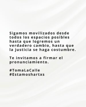 Anahí de Cardenas Instagram - El arte, la cultura y la creación están del lado de la vida, la dignidad y la memoria.
Por eso decimos BASTA y nos sumamos al clamor ciudadano para detener tanta violencia, injusticia e impunidad.
#tomalacalle #marchanacional