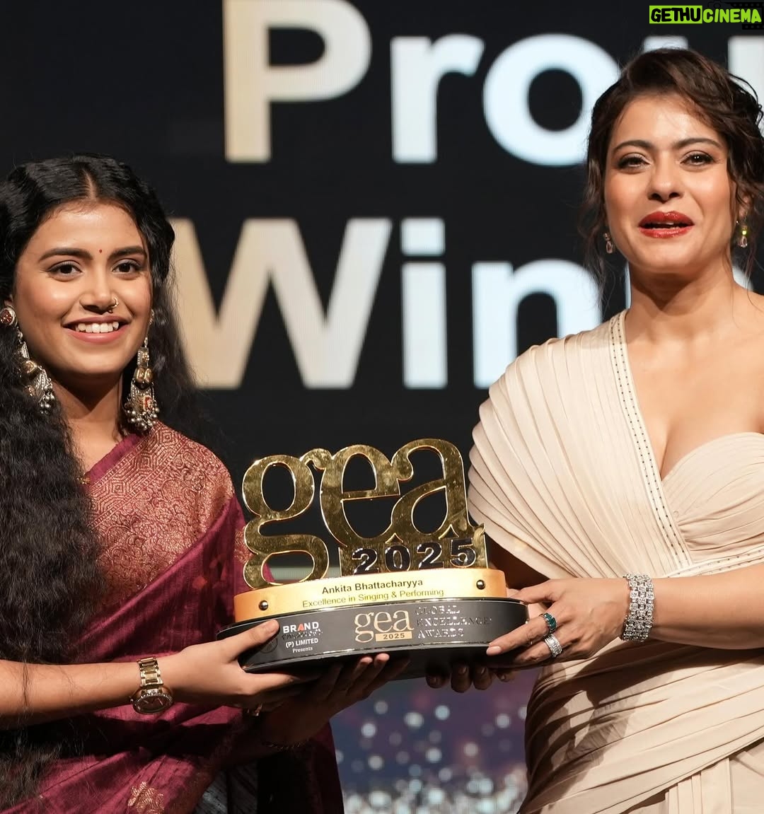 Ankita Bhattacharyya - 141.3K Likes - Receiving Global Excellence Award (gea) for (Excellence in Singing & Performing) from The  @kajol mam this is a dream come true moment 😭❤️🙏🏻

I’m feeling very honoured and great full to be part of this Award Thank you @itsrahulrsingh sir for inviting me 🙏🏻
And Thank  to my Baba Ma ,Sir Mam ,my love and all my family members🙏🏻🙏🏻🙏🏻
And special all of you guys  because This wouldn’t have been possible without all of you .❤️🙏🏻
#HarHarMahadev🙏🏻❤️
