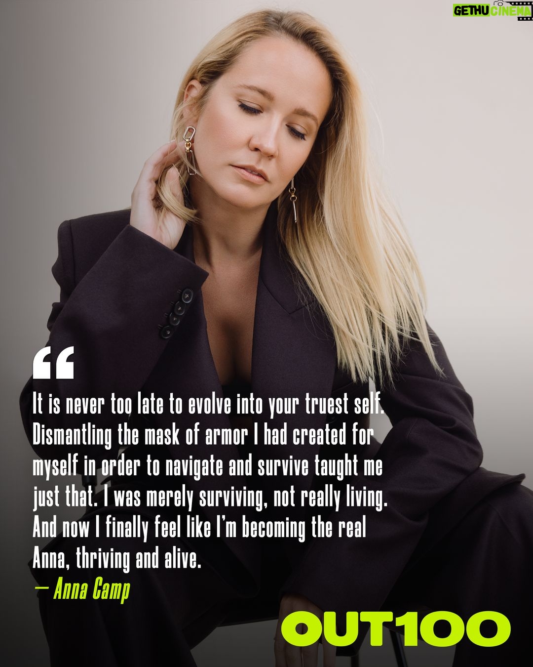 Anna Camp - 4K Likes - #Out100 honoree Anna Camp is stepping into her truest self — and it’s aca-awesome to witness! 🙌🏼 After decades of lighting up screens in 'True Blood,' 'Pitch Perfect,' and 'You,' the beloved actress came out this year in her 40s, embracing a new chapter of authenticity and love. 💕

Camp is reminding us all that it’s never too late to evolve, heal, and thrive. See how @therealannacamp is rewriting her story with courage and grace — 🔗 in bio.

📸: Ali Mitton
🖊️: @meyrude