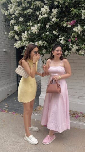 Arpita Gupta Instagram - This duo runs on coffee and coordinated footwear 💛🎀
#HEYDUDEShoes #ComfortAllDay
Sana’s dress is @truffle_india