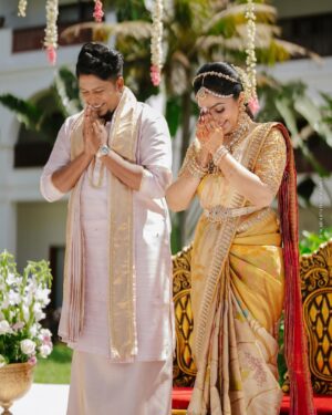 Arya Instagram - A day full of love , a lifetime to go ❤️
20/08/2025 … 💗
Captured by @skabhijithphotography
Saree @kanchivaram.in
Sibin’s Dhoti & shawl @kanchivaram.in
Sibin ‘s kurta @men_in_q_wedding
Jewelry @meralda.jewels
Styling @sabarinathk_
Draped by @draping_damini
MUA @shoshank_makeup ( for Arya & Khushi)
@chan_aneesh ( for Sibin )
Event by @vismaya_events
#aryasibin #aryasibinwedding #ourforever #fairytale #friendship #forever #love #laughter #happiness #ourpeople #ourworld #ourday