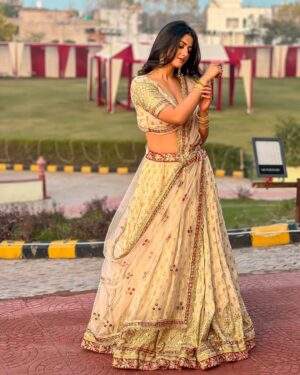 Astha Khandelwal Instagram - सर्दी की धूप ने गुनगुनाया,
लहंगे ने रंगों से निखर कर बताया! ✨❄️☀️
#सुनहरीधूप #शाहीअंदाज
 “The winter sun whispered warmth,
As the lehenga bloomed in vibrant charm! ✨❄️☀️
#GoldenSunshine #RegalElegance”

Outfit : @dress_zilla 

 #LehengaLove, #EthnicElegance, #TraditionalWear, #IndianAttire, #DesiSwag, #OOTDIndia, #WinterVibes, #SunKissedGlow, #GoldenHourMagic, #ColdYetHot, #WinterSunshine #SeasonalStyle