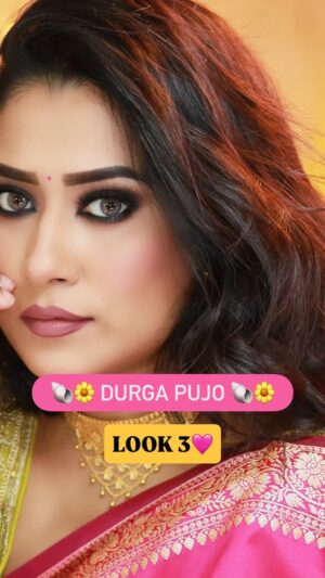 Barsha Patra Instagram - দেবীপক্ষ✨ Look -3 Comment "Link" For Products ❤️Black smokey eye r vibrant pink saree bold & elegant combo 🔥Saree From @kalangkrita Blouse From @meeshoapp