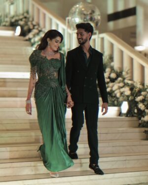 Bhavna Jain Instagram - His prettiest problem 🤌🏻💚

Our look for my brother’s Sangeet night! I don’t know there is just something about this shade of green that always makes me go🥰🥰

Bhavna’s outfit: @aggunjofficial 
Sachin’s outfit : @thehouseofjoyd 

#couplegoals #couplephotos #poseideas #relationships #relationshipgoals #marriedlife #lovers #loveyou #outfitinspiration #sangeetlook #wedding #indiandesigns #indianweddings #shaddi #bhaikishadi #aesthetic