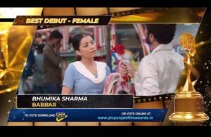 Bhumika Sharma Instagram - It’s like dream come true 🙈 thank you #teambabbar 🙏 @amarhundal1 for believing me 😇 and @ptcpunjabi for nominating me 🙏
#babbar #blessed #bhumuoye #bhumikasharma #ptcpunjabi #awards #debut #femaleartist