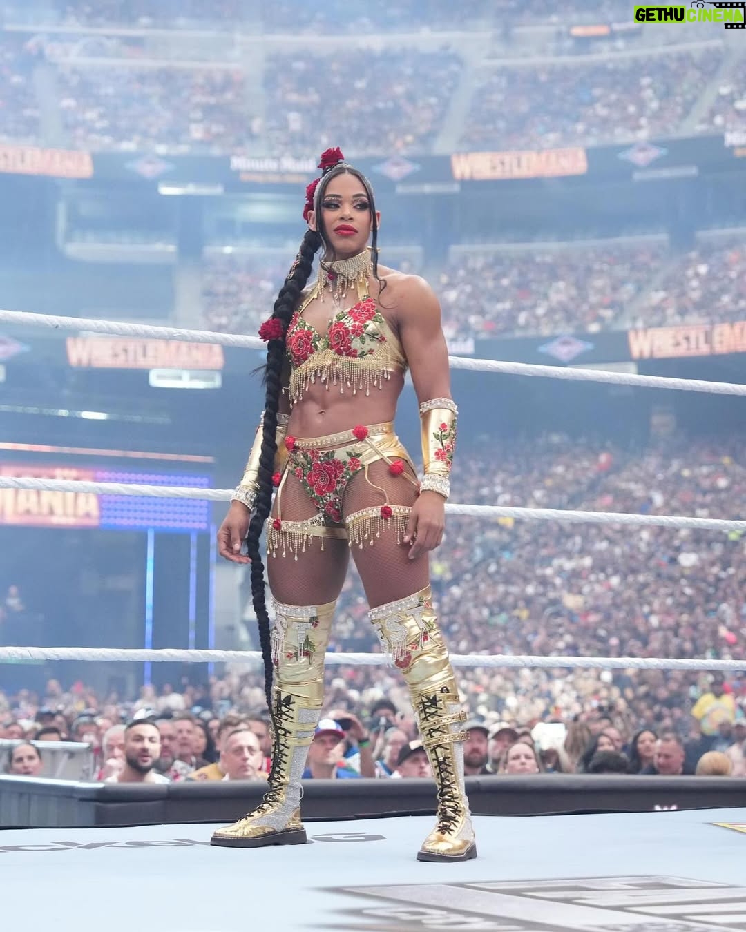 Bianca Crawford - 123.9K Likes - Gear & Entrance Piece: MADE BY ME
greatEST Gear of ALL TIME
🌹🌹🌹🌹🌹🌹
When I was a little girl my Mama asked me what I wanted to be when I grew up and I said “I want people to throw roses at my feet”.she was confused, but we eventually realized I saw someone on tv performing; receiving a round of applause as people threw roses on stage. Basically, I was saying I wanted to perform. I wanted to entertain. I wanted to pour so much of myself into something that it would make people feel so much and have them jumping to their feet! When you work hard and succeed (success is your own definition) you will get your flowers!

I’ve poured so much of myself into what I do. I love what I do. I’m GREAT at what I do, but that doesn’t mean I don’t get tired, frustrated, overwhelmed, burnt out… I work my ASS off INSIDE AND OUTSIDE the ring because I want to be remembered as someone who earned and deserved EVERYTHING they have gotten, I want to be remembered as someone who entertained you and made you feel something, I want to be remembered as an innovator never duplicator, a trendsetter, and history maker, a one of a kind generational talent that makes a difference in an impactful way and changed the game.
Win or lose I love what I do. Win or lose I’m always proud of the body of work WE do. And win or lose I’ll never let up.

My family has always been my biggest supporters and they have always been with me every step of the way. this #wrESTleMania was special because they were even out there with me.  My step daughter was in my entrance jump roping with her braid. I almost broke hugging her and my parents and husband were with me in my entrance. I was so overwhelmed with time and making my gear. My parents flew down on my bday and we all collectively made this entrance piece. It was a full circle moment of telling my Mama I want people to throw roses at my feet as a kid to now being in WWE and having my mama & daddy toss roses to me & @montezfordwwe as we tag teamed to make this piece. 
I’m walking in my purpose and damn it win or lose cheers or boos “it is what it is”. WE did that yesterday and I’ll be damned if I didn’t get my flowers!
#ESTofWWE