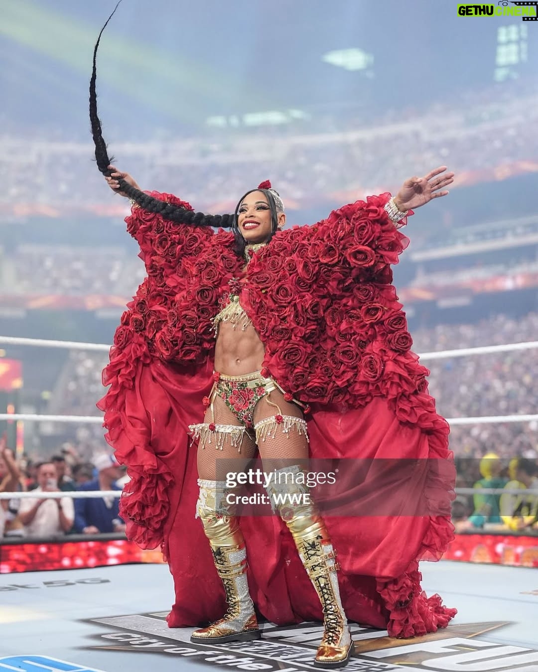 Bianca Crawford - 123.9K Likes - Gear & Entrance Piece: MADE BY ME
greatEST Gear of ALL TIME
🌹🌹🌹🌹🌹🌹
When I was a little girl my Mama asked me what I wanted to be when I grew up and I said “I want people to throw roses at my feet”.she was confused, but we eventually realized I saw someone on tv performing; receiving a round of applause as people threw roses on stage. Basically, I was saying I wanted to perform. I wanted to entertain. I wanted to pour so much of myself into something that it would make people feel so much and have them jumping to their feet! When you work hard and succeed (success is your own definition) you will get your flowers!

I’ve poured so much of myself into what I do. I love what I do. I’m GREAT at what I do, but that doesn’t mean I don’t get tired, frustrated, overwhelmed, burnt out… I work my ASS off INSIDE AND OUTSIDE the ring because I want to be remembered as someone who earned and deserved EVERYTHING they have gotten, I want to be remembered as someone who entertained you and made you feel something, I want to be remembered as an innovator never duplicator, a trendsetter, and history maker, a one of a kind generational talent that makes a difference in an impactful way and changed the game.
Win or lose I love what I do. Win or lose I’m always proud of the body of work WE do. And win or lose I’ll never let up.

My family has always been my biggest supporters and they have always been with me every step of the way. this #wrESTleMania was special because they were even out there with me.  My step daughter was in my entrance jump roping with her braid. I almost broke hugging her and my parents and husband were with me in my entrance. I was so overwhelmed with time and making my gear. My parents flew down on my bday and we all collectively made this entrance piece. It was a full circle moment of telling my Mama I want people to throw roses at my feet as a kid to now being in WWE and having my mama & daddy toss roses to me & @montezfordwwe as we tag teamed to make this piece. 
I’m walking in my purpose and damn it win or lose cheers or boos “it is what it is”. WE did that yesterday and I’ll be damned if I didn’t get my flowers!
#ESTofWWE