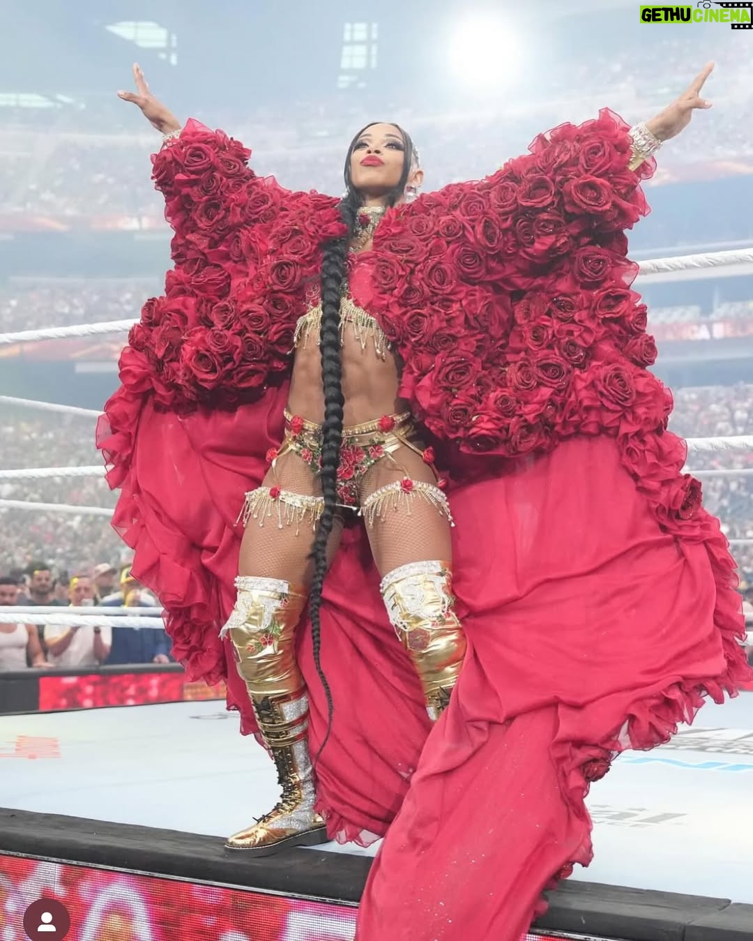 Bianca Crawford - 123.9K Likes - Gear & Entrance Piece: MADE BY ME
greatEST Gear of ALL TIME
🌹🌹🌹🌹🌹🌹
When I was a little girl my Mama asked me what I wanted to be when I grew up and I said “I want people to throw roses at my feet”.she was confused, but we eventually realized I saw someone on tv performing; receiving a round of applause as people threw roses on stage. Basically, I was saying I wanted to perform. I wanted to entertain. I wanted to pour so much of myself into something that it would make people feel so much and have them jumping to their feet! When you work hard and succeed (success is your own definition) you will get your flowers!

I’ve poured so much of myself into what I do. I love what I do. I’m GREAT at what I do, but that doesn’t mean I don’t get tired, frustrated, overwhelmed, burnt out… I work my ASS off INSIDE AND OUTSIDE the ring because I want to be remembered as someone who earned and deserved EVERYTHING they have gotten, I want to be remembered as someone who entertained you and made you feel something, I want to be remembered as an innovator never duplicator, a trendsetter, and history maker, a one of a kind generational talent that makes a difference in an impactful way and changed the game.
Win or lose I love what I do. Win or lose I’m always proud of the body of work WE do. And win or lose I’ll never let up.

My family has always been my biggest supporters and they have always been with me every step of the way. this #wrESTleMania was special because they were even out there with me.  My step daughter was in my entrance jump roping with her braid. I almost broke hugging her and my parents and husband were with me in my entrance. I was so overwhelmed with time and making my gear. My parents flew down on my bday and we all collectively made this entrance piece. It was a full circle moment of telling my Mama I want people to throw roses at my feet as a kid to now being in WWE and having my mama & daddy toss roses to me & @montezfordwwe as we tag teamed to make this piece. 
I’m walking in my purpose and damn it win or lose cheers or boos “it is what it is”. WE did that yesterday and I’ll be damned if I didn’t get my flowers!
#ESTofWWE
