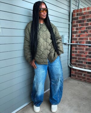 Bonnie Mbuli Instagram - ❄️ ❄️❄️Carie Army Quilted Jacket from InStudioByBonnie by @velvettees 🩵 #poweredbymodluxrent