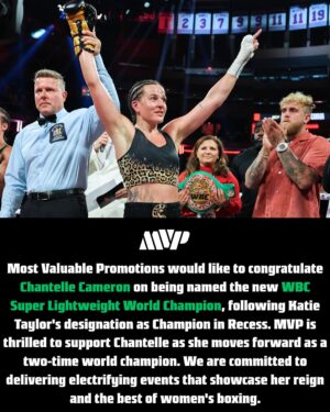 Chantelle Cameron Instagram - Chantelle Cameron rises to the throne! 👑 The new WBC Super Lightweight World Champion, following Katie Taylor’s move to Champion in Recess. Chantelle Cameron continues to blaze a trail in women’s boxing and we look forward to delivering her next fight for you all 🥊