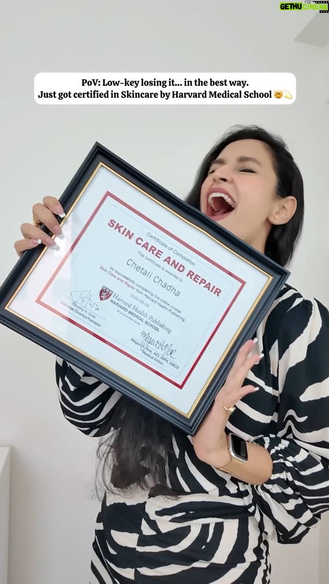 Chetali Chadha - 1.5K Likes - HARVARD CERTIFIED - 20 year old Chetali Would Cry 😭 

Back in 2019, when I started this journey, I had zero Instagram, zero social media family - just a quiet passion for skincare and a camera that barely captured what I saw in my head.

No plan. No promise. Just love for something that made people feel good in their skin

And today this… a solid certification from Harvard Medical School in Skincare. 

This isn’t just paper, it’s a piece of the path. A marker of the late nights, the silent wins, the slow but certain becoming.

If you’re starting small, unknown, or unsure - know this: it’s still possible.

Grateful doesn’t even begin to cover it 🧡📜

#StartedWithNothing #HarvardCertified #EmotionalWin #SkincareJourney #SlowGrowthStrongRoots
