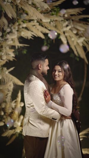 Chetna Sharma Instagram - Pinch me because this doesn’t feel real🤌🏻😭🧿 
I already knew you were the one , but now i have so many witnesses 😬 😏 
We made this possible 🎊 a princess ‘s dream👑
@ianshbhatia thanks for always sticking with me since a decade now , you complete me cuz #ChetnaKaAnsh 🔐🧿 Ly ❤️ #enagaged 

.

Her golden outfit- custom made
Her white big bow outfit- custom made, embroidered by her mom 
Makeup- yours truly 
Hair- @sprinkles_by_dimple 
Mehandi - @royal_mehndi_arts 
His outfit- @noblestitchatelier 
Decor- @yamini_creationss_ 
Location- @udaanmohali
Photography - @narulagautamphotography 

@jatinnwadhwa thankyouu sm for saving this video at the end moment and all of the events in the ceremony. We love youuu bhai🤌🏻😭❤️