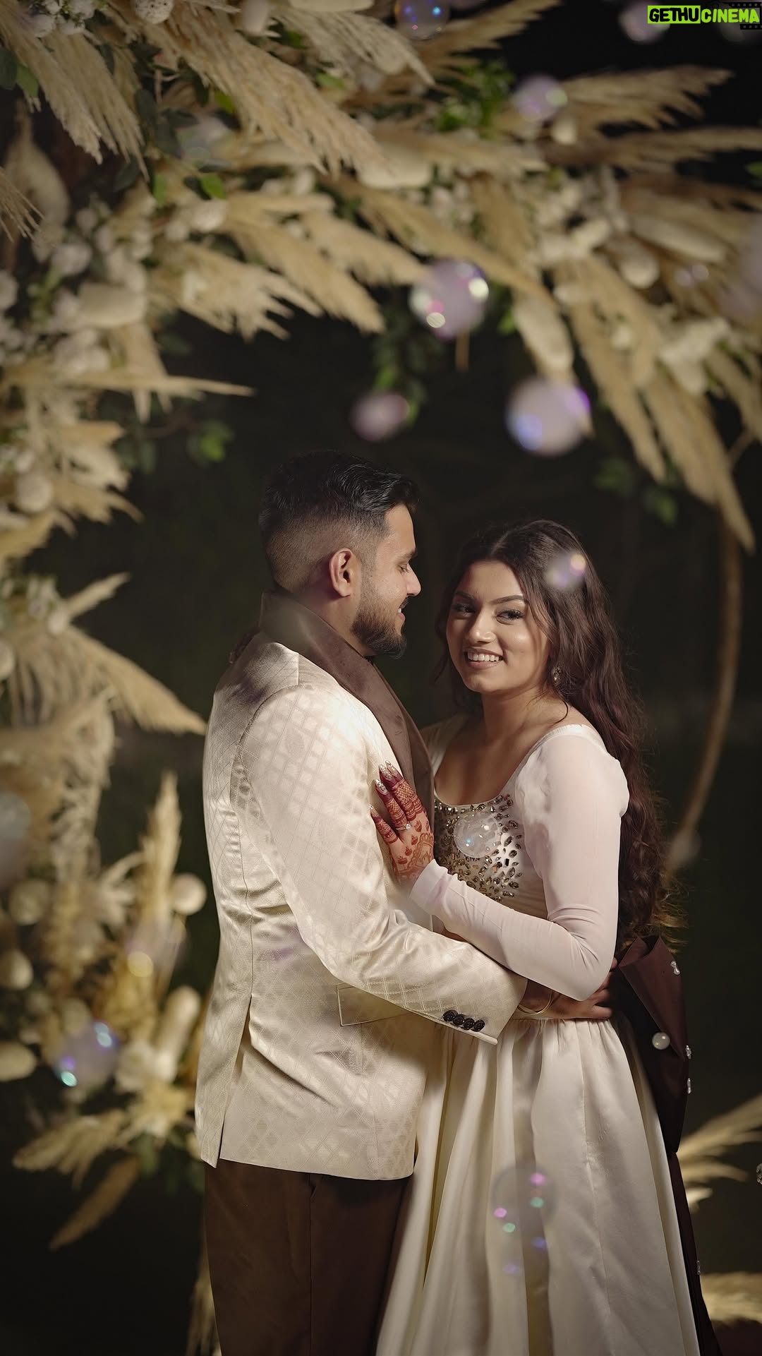 Chetna Sharma - 29.5K Likes - Pinch me because this doesn’t feel real🤌🏻😭🧿 
I already knew you were the one , but now i have so many witnesses 😬 😏 
We made this possible 🎊 a princess ‘s dream👑
@ianshbhatia thanks for always sticking with me since a decade now , you complete me cuz #ChetnaKaAnsh 🔐🧿 Ly ❤️ #enagaged 

.

Her golden outfit- custom made
Her white big bow outfit- custom made, embroidered by her mom 
Makeup- yours truly 
Hair- @sprinkles_by_dimple 
Mehandi - @royal_mehndi_arts 
His outfit- @noblestitchatelier 
Decor- @yamini_creationss_ 
Location- @udaanmohali
Photography - @narulagautamphotography 

@jatinnwadhwa thankyouu sm for saving this video at the end moment and all of the events in the ceremony. We love youuu bhai🤌🏻😭❤️