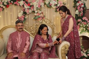 Chetna Sharma Instagram - This Finalllyyy happened 🧿 prepared so much for it🤌🏻🥹 we feel immensely blessed to be able enough to celebrate our parents 25th wedding anniversary! 25 years of growth, love , laughter and countless blessings of Almighty😇💐 
May god always shower his choicest blessings on mumma papa, may they always be happy and healthy.
Also they never had their ring ceremony hence, on 2.08.2024 we made that happen. Thanks for raising us with values and always appreciating our little and big wins. We are always grateful for you and will keep making you more proud by each passing day in this journey of our lives🥰
- your fairies 👯‍♀️