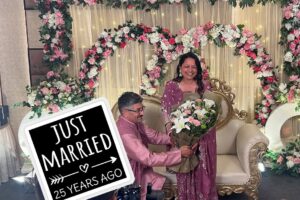 Chetna Sharma Instagram - This Finalllyyy happened 🧿 prepared so much for it🤌🏻🥹 we feel immensely blessed to be able enough to celebrate our parents 25th wedding anniversary! 25 years of growth, love , laughter and countless blessings of Almighty😇💐 
May god always shower his choicest blessings on mumma papa, may they always be happy and healthy.
Also they never had their ring ceremony hence, on 2.08.2024 we made that happen. Thanks for raising us with values and always appreciating our little and big wins. We are always grateful for you and will keep making you more proud by each passing day in this journey of our lives🥰
- your fairies 👯‍♀️