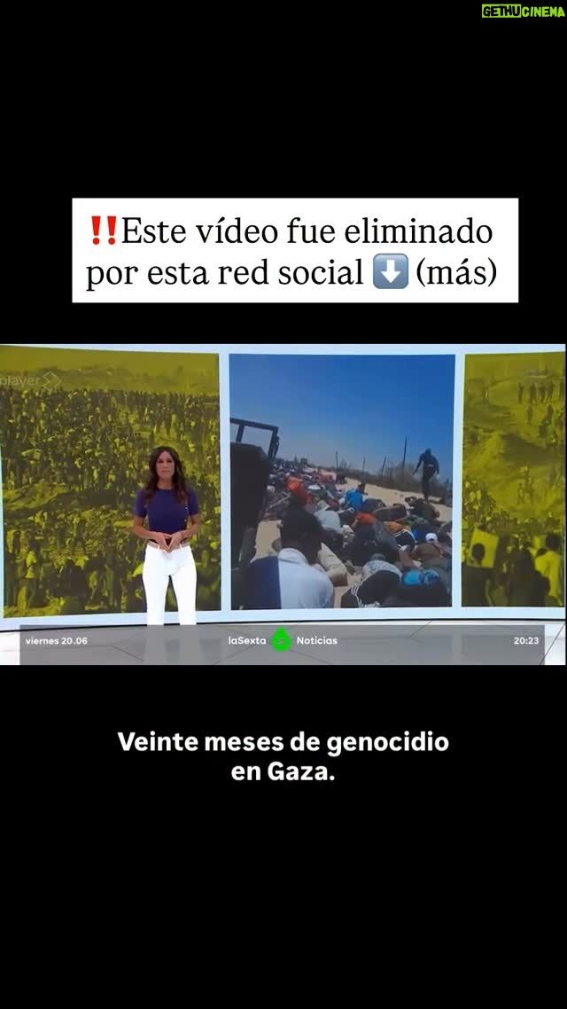 Cristina Saavedra - 2K Likes - Lo publiqué el 21 de junio 2025. El 11 de septiembre de 2025 esta red social lo eliminó. 

Ayer, 20 de septiembre me di cuenta de la eliminación y presenté una reclamación.  Lo han vuelto a admitir. Que fue un error, me han dicho…

Vuelvo a escuchar el audio de lo que dije aquel día (todavía formaba parte de esa cadena) y 3 meses después seguimos igual de mal. La Unión Europea nos sigue avergonzando. 

Vamos tardísimo.
Y sobre esto, otro día hablamos de los que ahora, 23 meses y medio después alzan la voz desgañitados contra un genocidio del que eran conscientes y durante meses callaron, lo silenciaron, tenían imágenes y testimonios, muchos compañeros periodistas trabajábamos en ello. Algunos de los que ahora gritan tenían un altavoz para usarlo hace meses y lo ocultaron. Callaron. Y trataron de callar a otros.

Vamos muy tarde, los seres humanos asesinados por Netanyahu superan el centenar casi cada día. Ojalá hubiera habido este estallido solidario antes... 

Pero estamos aquí. Seguid. Sigamos. Que no nos callen!