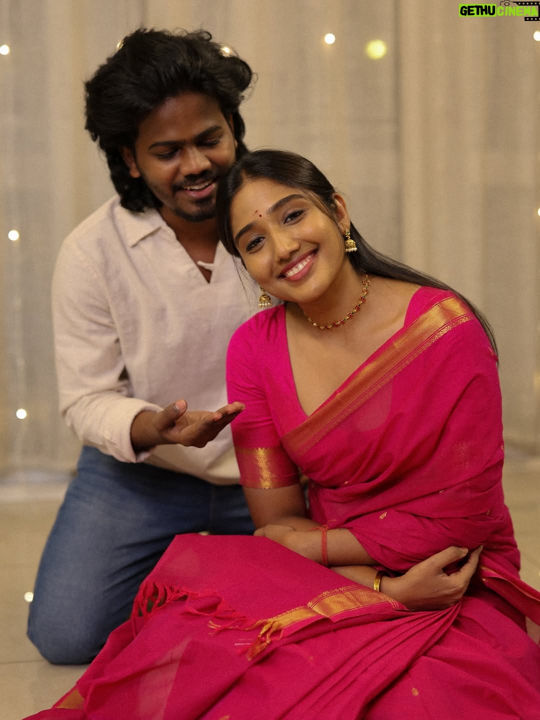 Deepika Venkatachalam - 457.7K Likes - Our 3rd Diwali together 💗 and 2nd Diwali for our home.

It all began during Diwali, two kids sitting cross-legged on the floor, surrounded by fairy lights and a hundred dreams, deciding to rent a beautiful house. 
No big plan, just excitement, hope, and that warm belief that love would somehow figure the rest out.

Fast forward to now, two years later, that very house became our world and saw everything with us. Laughter, silence, fights, and love in its purest form.
So many downfalls, so many nights when everything felt too heavy but somehow, I can challenge that this home never saw a day without love. And I think That’s our biggest win. :’) 

Somewhere between paying bills and cooking dinner together, we grew up.
But not too much, because the kids in us are still here.still fighting like siblings (apo apo enakku doubt varum lol), still screaming, still dancing for no reason.

Maybe that’s what love really does. It grows you up but never lets you forget how to play. It makes every Diwali feel like a reminder that no matter what the world throws at you, you’ve got your own light and someone who keeps it burning with you.

And now, with every prayer, I find myself moving from “Enga kuda iru. Nalla paathuko”
to “Ellaaryum nalla vechiko.” ♥️ 
Doing it 100x times over today because love, when it’s real, makes you want everyone to feel that same warmth.

Happy Diwali, everyone 💗
இனிய தீபாவளி நல்வாழ்த்துக்கள் :’) 🫂

Short ah sollanum na,  Raja kuda ellaa Diwali-um thala Diwali maari feel aagudhu. so happy 3rd thala Diwali to us hehe. 
.
#RnD 
📸 @keshu_hariharan 🥰 
D wearing @izhaimadras 
RVP wearing @westsidestores