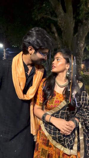 Denima Shrivastava Instagram - Garba steps se zyada vibe match ho rahi hai💖🌸✨

In frame with - @trip.pe.tripathi 🫶
.
.
.
.
.
.
.
.
.
.
.
.
.
.
.
self shoot, couple video , navratri, Navratri couple video, video ideas, shoot ideas, navratri inspo, mobile videography, Bollywood, tutorial, inspiration, trending, reels, Instagram, love, fyp 

#reachedMars #MARSCosmetics #selfshoot #couplevideo #navratri #reels #fyp