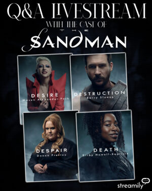 Donna Preston Instagram - It is never only a dream, and this certainly isn’t either!

The cast of The Sandman is now on http://Streamily.com! Join @thedonnapreston @kirbyhowellbaptiste @barrypaulsloane and @masonalexanderpark for a live Q&A : Monday, October 21st at 10 am PST / 6 pm UK

Get your signed print here!
⏳
https://streamily.com/the-sandman

#thesandman #thesandmannetflix #theendless #dccomics #thedreaming #dreamoftheendless #sandfam #sandmanuniverse #vertigocomics #hellblazer