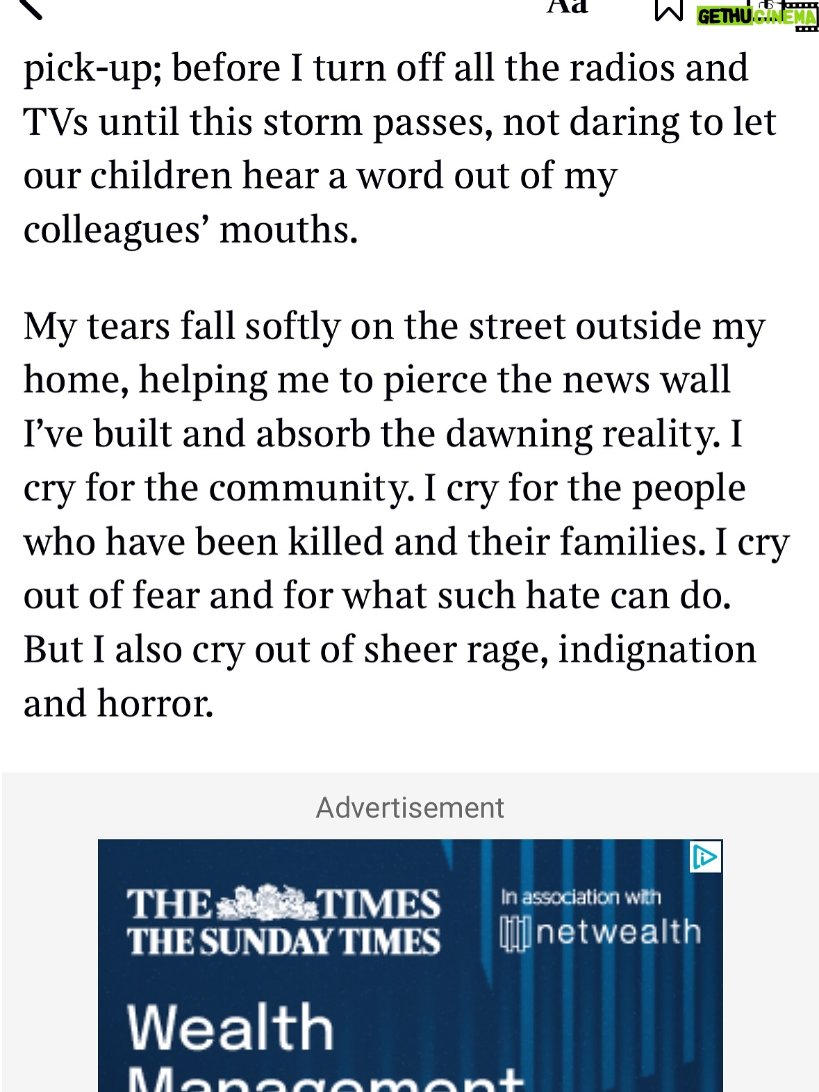 Emma Barnett - 4.6K Likes - My shul. My people. My community.

I just had to write this. Some how there are some words. @thetimes 

I write this knowing not who did it. There is a freedom in that. To be liberated from the blame game for as long as it lasts; from the narrative of speculation as to why a man in my home city of Manchester woke up this morning, armed himself and decided to go and kill a load of Jews on Yom Kippur, the holiest day of the Jewish calendar. 

What I do know is this: he went to kill my people; my community; at my old Shul. No equivocation. No doubt. Jews were the target and this was planned for the day when as many of them as possible were packed inside Shul praying for their sins. But we will get to that. 

And yeah I don’t feel much like calling it a synagogue right now. It’s a Shul. It’s a Jewish place of prayer, love and community. Heaton Park Shul. The first place I first heard the shofar blown on Rosh Hashanah -an incredible sound from a ram’s horn heralding a new year. The place I loved running around with my friends and collecting sweets strewn around the building by Reverend Olsberg on happy festival days. The place I loved listening to the murmur of prayer and chatter between families, friends, the rabbi and cantor - and the loud shushes when the conversational volume sometimes overtook the prayers.