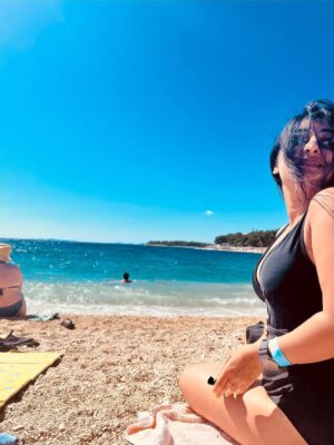 Esther Anil Instagram - Not Tokyo, just some island in Croatia questioning if Euro summer is bliss or just sweaty capitalism 🏝️ ☀️ 💰