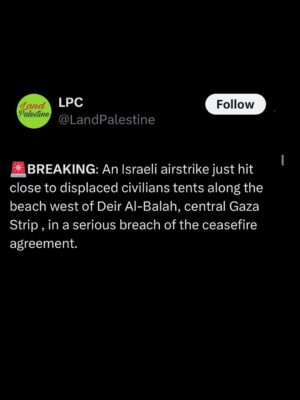 Greta Thunberg Instagram - BREAKING : Five Palestinians, including
children, were killed and several others injured in a sudden Israeli airstrike on Al-Zawaida town in central Gaza, marking a serious breach of the ceasefire.

#palestine #usa #landpalestine