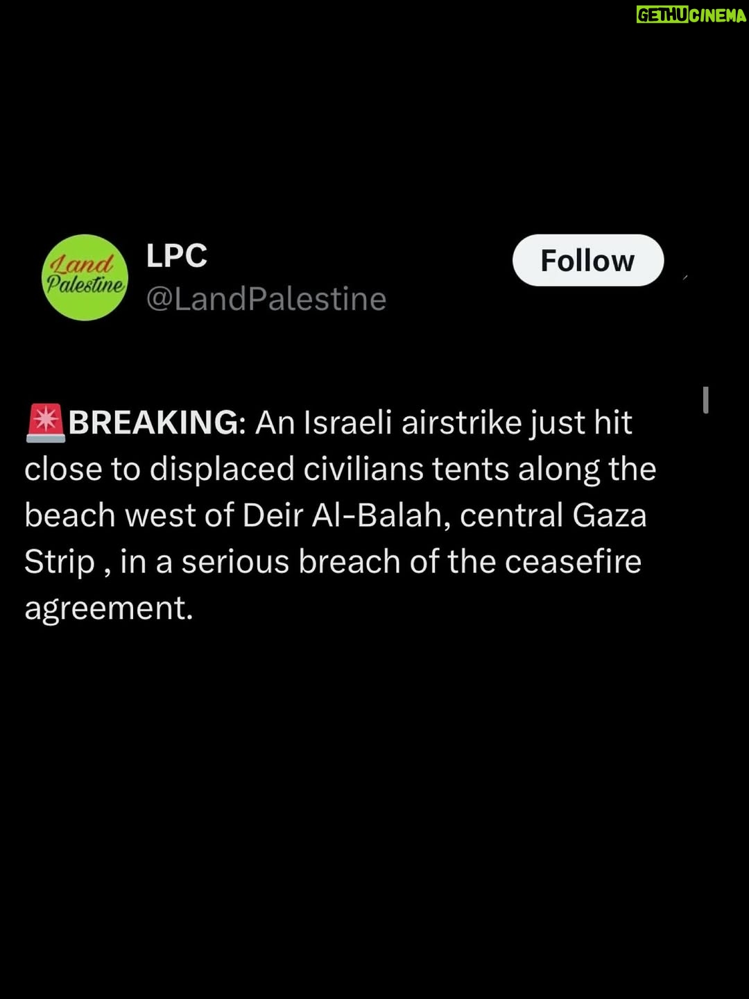Greta Thunberg - 290.5K Likes - BREAKING : Five Palestinians, including
children, were killed and several others injured in a sudden Israeli airstrike on Al-Zawaida town in central Gaza, marking a serious breach of the ceasefire.

#palestine #usa #landpalestine