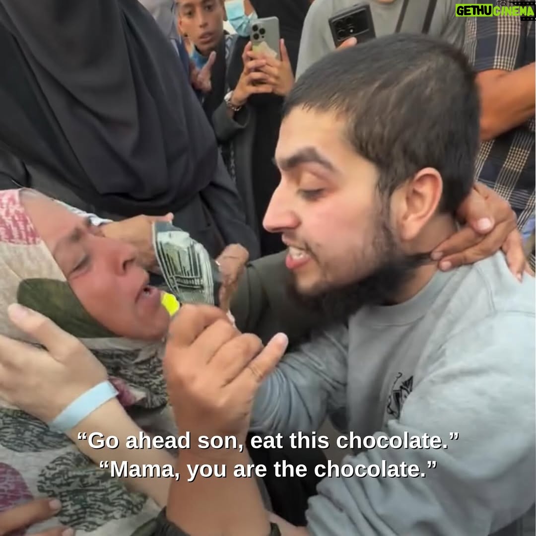 Greta Thunberg - 439.3K Likes - A Palestinian mother holds a melting chocolate bar after waiting hours to feed it to her son, who has not tasted sugar during the last two years he has spent in Zionist detention. The son, falling at his mother’s feet, refuses the chocolate and insists on kissing her first. “What do I need sugar for when I have you?”

May all our people share in moments like these with their loved ones who remain unjustly detained in Zionist prisons, before and at the hour of Palestine’s liberation.

🎥 Video by @nour_alnajjar96