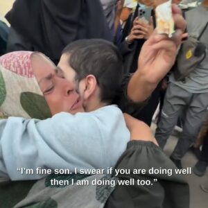 Greta Thunberg Instagram - A Palestinian mother holds a melting chocolate bar after waiting hours to feed it to her son, who has not tasted sugar during the last two years he has spent in Zionist detention. The son, falling at his mother’s feet, refuses the chocolate and insists on kissing her first. “What do I need sugar for when I have you?”

May all our people share in moments like these with their loved ones who remain unjustly detained in Zionist prisons, before and at the hour of Palestine’s liberation.

🎥 Video by @nour_alnajjar96