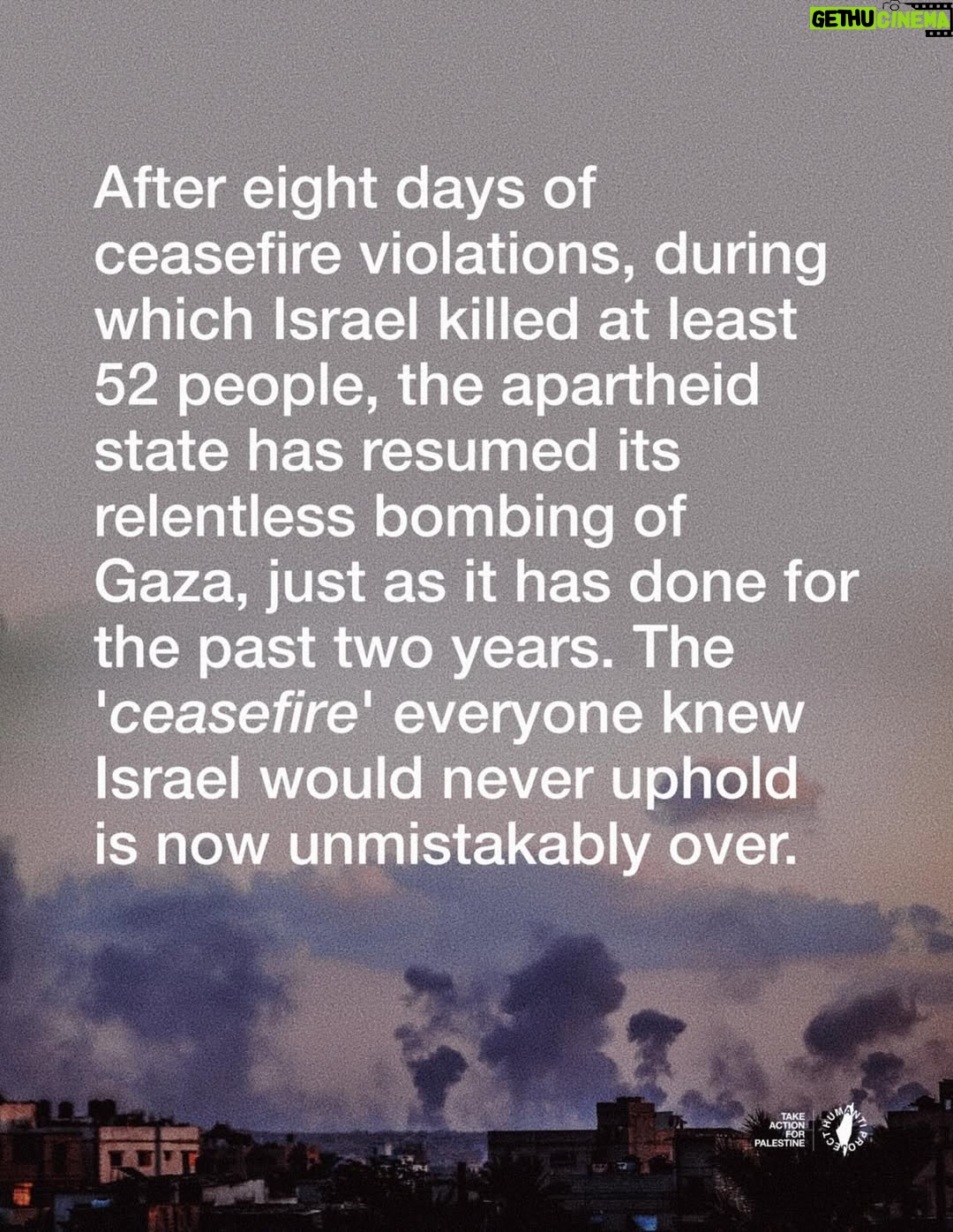 Greta Thunberg - 371.1K Likes - 🚨 ISRAEL RAINS OVER 100 AIRSTRIKES ON GAZA 🚨

Since dawn, at least 100 Israeli airstr-kes have hit Gaza. At least 15 people have been k-lled so far, with the toll expected to rise in the coming hours as rescue teams reach more areas.

Israel has confirmed it launched a “massive wave” of attacks across the enclave, claiming to target “dozens of sites.” Among those hit were a busy café, family homes, and displacement tents.

On top of slaughter/ng entire families, Israel has announced it will block all aid from entering Gaza until further notice.

TAKE ACTION

* This post includes a free email template — send it to your elected official today - click the link in @humantiproject’s bio, or visit Humanti.org
* You can also use the template as a call guide. Find your MP’s, representative’s or elected official’s number online and speak to them directly.

Demand: Lift the siege, sanctions, a complete two-way trade embargo, and an immediate halt to all weapons shipments to Israel.

Sources on Slide 8
