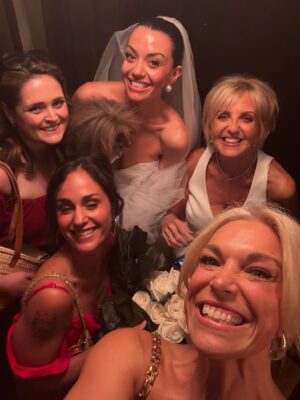 Hannah Waddingham Instagram - ….And so my beautiful, hilarious, chaotic, delicious, talented companion (and magnificent hair and makeup artist) @sophiescarlettroberts has joined forces officially with a man who has finally brought her the love, respect, support, companionship, and abject tolerance of poodles she needed! 😂🥰 Grateful for you @worldofwardy What a beautiful day, I was so honoured to share it with you both. Xx …. But Scarley, get your bouquet off my lap for God’s sake!!!😱🙈😂😂😂.