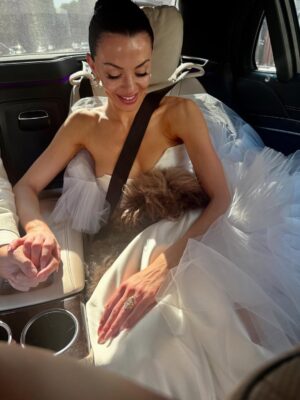 Hannah Waddingham Instagram - ….And so my beautiful, hilarious, chaotic, delicious, talented companion (and magnificent hair and makeup artist) @sophiescarlettroberts has joined forces officially with a man who has finally brought her the love, respect, support, companionship, and abject tolerance of poodles she needed! 😂🥰 Grateful for you @worldofwardy What a beautiful day, I was so honoured to share it with you both. Xx …. But Scarley, get your bouquet off my lap for God’s sake!!!😱🙈😂😂😂.