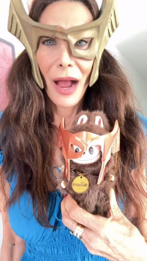 Hilary Shepard Instagram - Guys! My dreams and wishes have all come true! Thank you @wizarding2085 & @labubu2085 for these incredible #Divatox masks and my custom mini  #zimomo ! There’s nothing like twinning with your #labubu ‼️😈 @lanielabens @the__marchives I blame you for all this crazy!! #labubuoutfit #labubucostume #powerrangers #minizimomo #evilqueen #spacepirate #masks