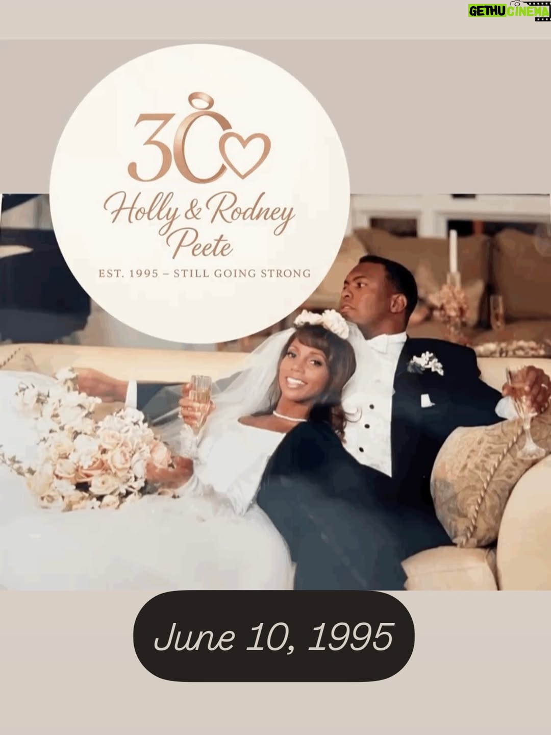 Holly Robinson Peete - 38.8K Likes - Thirty YEARS??! WOW. 💝‼️
Happy anniversary, @rodneypeete9! Daaang Can you believe we’ve spent half our lives together? (And somehow still like each other?! 😂 😜 )

These pics capture some great times—but let’s be real, they don’t show the chaos, the growth, the parenting challenges , or all the ways we’ve had to choose each other over and over and over again.

Here’s to seeing the best in each other.
To fighting with and FOR each other.
To surrounding ourselves with people who want us to WIN. 
To forgiving, loving, and laughing our way through it all.
And to still flirting after three decades. 😘

Here’s to US, dammit! 👰🏽‍♀️🤵🏾‍♂️#30YearsStrong ❤️ #HRP30 #HollyRobinsonPeete #RodneyPeete