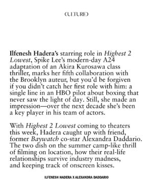 Ilfenesh Hadera Instagram - Ilfenesh Hadera and Spike Lee have come a long way together. 

Her starring role in ‘Highest 2 Lowest,’ Spike Lee’s modern day A24 adaptation of an Akira Kurosawa class thriller, marks her fifth collaboration with the Brooklyn auteur, but you’d be forgiven if you didn’t catch her first role with him: a single line in an HBO pilot about boxing that never saw the light of day. Still, she made an impression—over the next decade she’s been a key player in his team of actors (when she’s not scoring plum roles in everything from prestige power struggles like ‘Billions’ and ‘Godfather of Harlem’ to the bouncy beach comedy ‘Baywatch’).

With ‘Highest 2 Lowest’ coming to theaters this week, Hadera caught up with friend, former Baywatch co-star, and current lead of the AMC TV series ‘Mayfair Witches,’ Alexandra Daddario. The two dish on the summer camp-like thrill of filming on location, how their real-life relationships survive industry madness, and keeping track of onscreen kisses. Link in bio to read their conversation.

Photography: @alvinkeanwong
Styling: @erinwalshstyle
Hair: Ursula Stephens 
Makeup: Tatyana Makarova