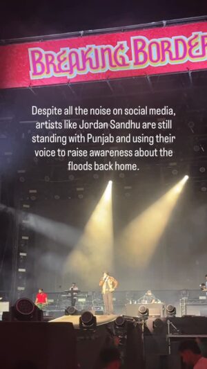 Joty Kaur Instagram - One of the most powerful moments at Breaking Borders was when the stage became a platform for Punjab flood relief. 🌊💔 @jordansandhu was one of many who spoke out at the festival. These floods have displaced thousands of families, destroyed crops, and left children vulnerable without clean water, food, or shelter.

Music brings us together but awareness moves us to act. Let’s not just applaud, let’s support. ✊🏽

I’m sharing this so more of us can step up. Even small donations or shares go a long way. Trusted orgs helping right now: @khalsa_aid @unitedsikhs 

📌 Spread the word. Share the links. Punjab needs us. 

#PunjabFloods #BreakingBorders #reelsindia #reelspunjabi