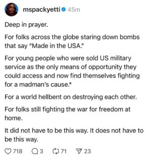 Jurnee Smollett Instagram - āA nation that continues year after year to spend more money on military defense than on programs of social uplift is approaching spiritual death. America, the richest and most powerful nation in the world, can well lead the way in this revolution of values. There is nothing, except a tragic death wish, to prevent us from reordering our priorities, so that the pursuit of peace will take precedence over the pursuit of war.ā ā Rev. Dr. Martin Luther King, Jr.
Repost from @misanharriman @thefuddhist @humantiproject / @mispackyetti / @yung_pueblo
