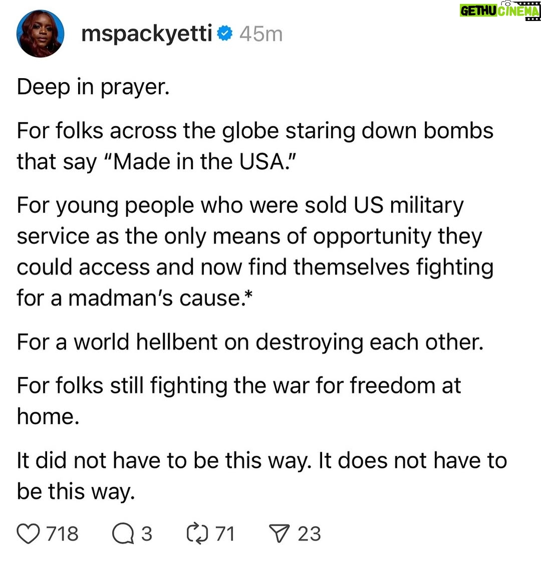Jurnee Smollett - 72K Likes - “A nation that continues year after year to spend more money on military defense than on programs of social uplift is approaching spiritual death. America, the richest and most powerful nation in the world, can well lead the way in this revolution of values. There is nothing, except a tragic death wish, to prevent us from reordering our priorities, so that the pursuit of peace will take precedence over the pursuit of war.” – Rev. Dr. Martin Luther King, Jr.

Repost from @misanharriman @thefuddhist @humantiproject / @mispackyetti / @yung_pueblo