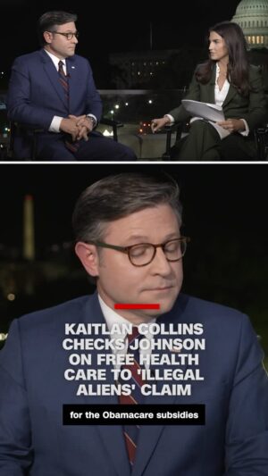 Kaitlan Collins Instagram - We pressed Speaker Mike Johnson on the Republican claim being that Democrats want to give free health care to “illegal aliens” amid the government shutdown fight. 

People who are in the U.S. illegally have never been eligible for Obamacare subsidies, and the Republicans’ One Big Beautiful Bill Act narrowed the eligibility of certain legal immigrants.