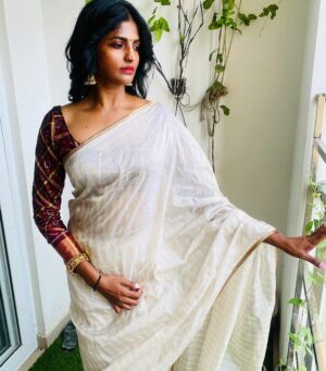 Kani Thiru Instagram - Feeling beautiful with this elegant piece of saree and blouse exclusively Design and styled by @kirthikapremkumar @mattramai 🤍🤎💕