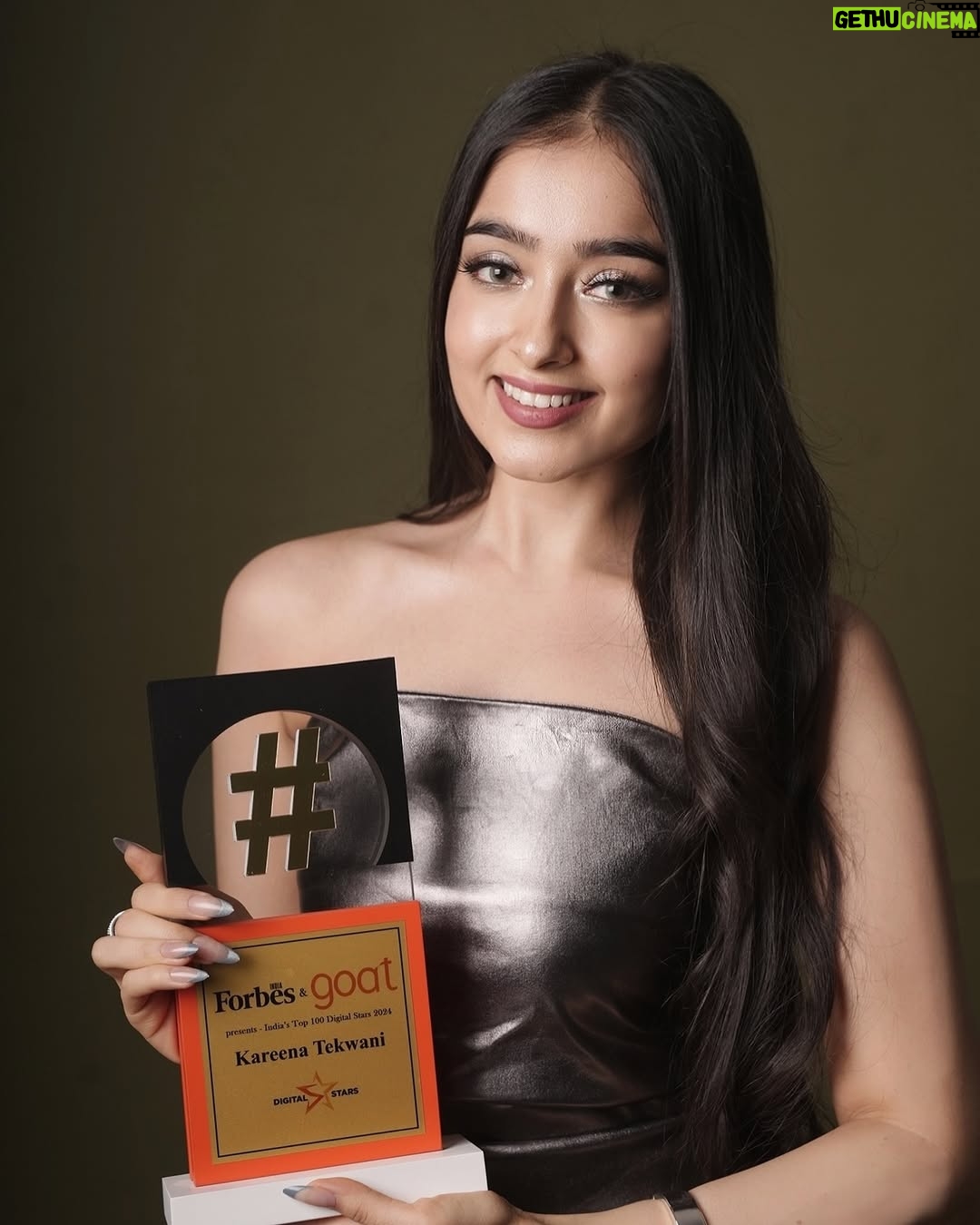 Kareena Tekwani - 5.2K Likes - Made Mom & Dad Proud❤️

Thank you @forbesindia @goat_india_ for this life-changing feature & award ✨

Truly honored to be featured as one of the Top 100 Digital Stars of 2024! Couldn’t be more grateful for this recognition 💕

And to my audience- I have no words, just pure admiration towards y’all! This is our FIRST AWARD in this field (Except for YT PlayButton ofc✨) and it HAD to be Forbes! This still feels like a dream, THANK YOUU for the massive love & support that we could finally reach here! Love and only love❣️

( Forbes India, Forbes India’s Top 100 Digital Stars, Digital Stars Award )