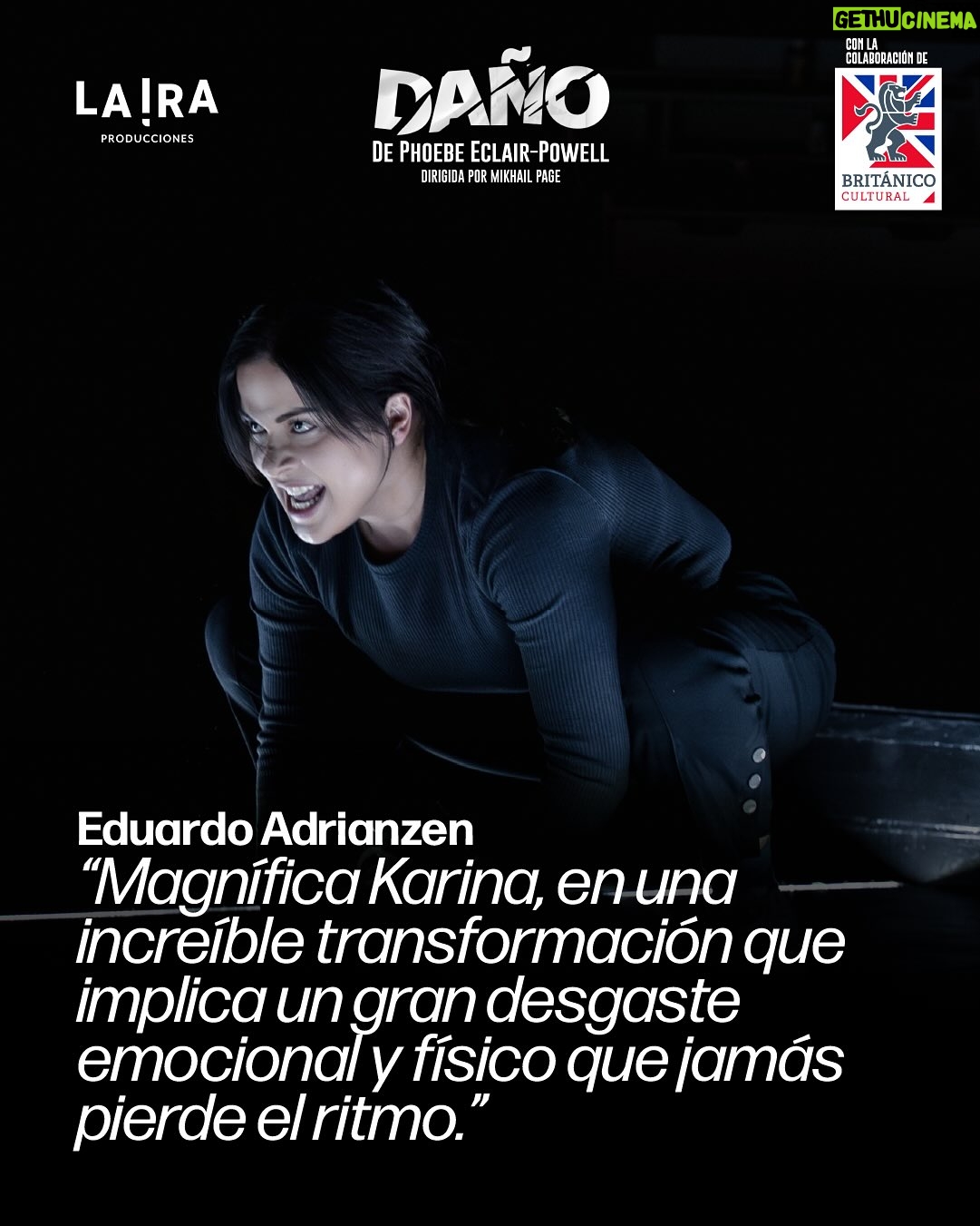 Karina Jordán - 50 Likes - 💬✨ Lo que dice el público sobre DAÑO 🖤

Cada función deja huella.
Gracias a todas las personas que ya vivieron esta historia intensa, retorcida y profundamente humana.
🎭 Karina Jordán, bajo la dirección de Mikhail Page, nos lleva por un viaje entre la admiración, la fragilidad y la obsesión.

Swipea 👉 para leer lo que dicen quienes ya la vieron.

📍 Teatro Británico
🗓️ Martes y miércoles, 8PM
🎟️ Entradas en @joinnus