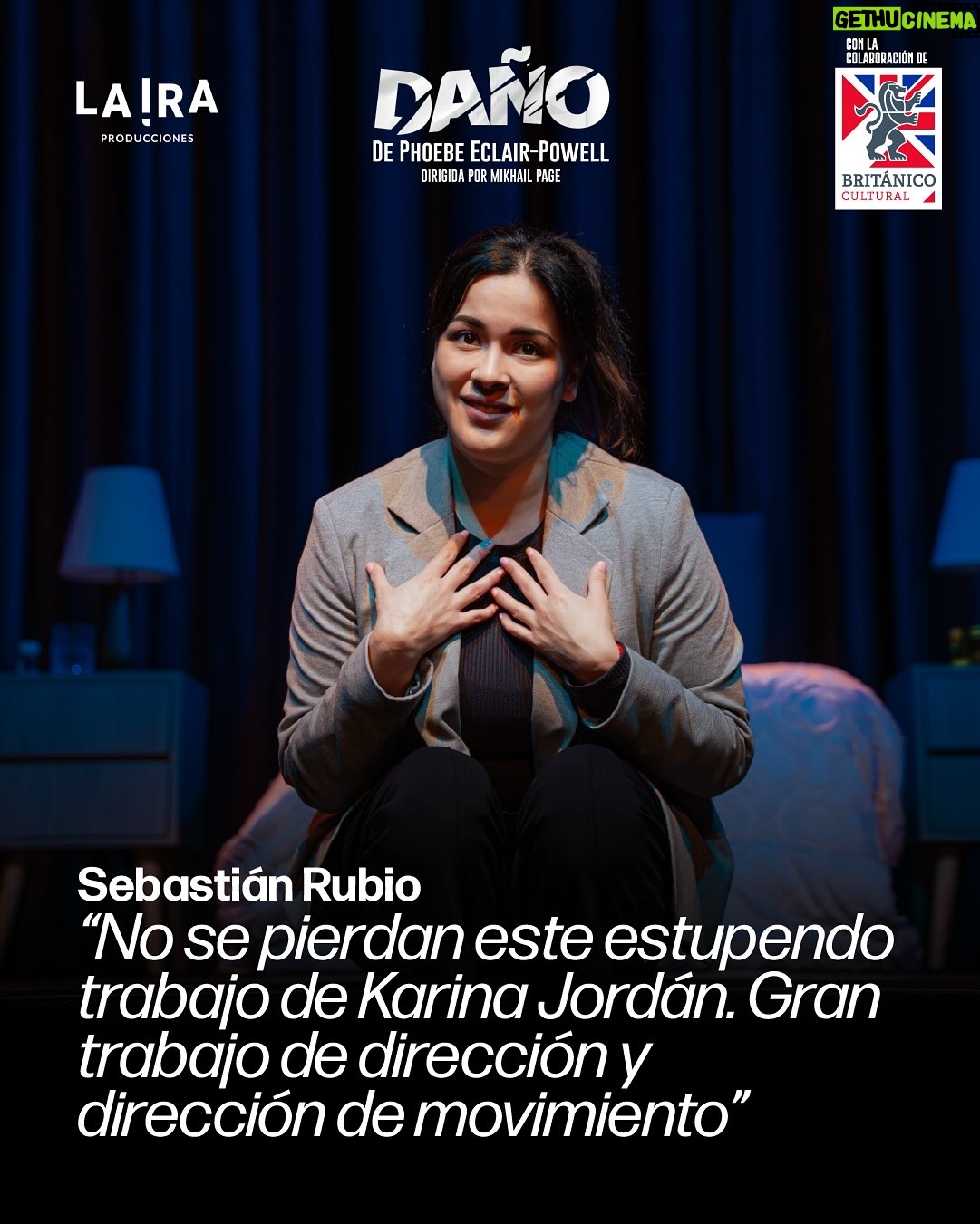 Karina Jordán - 50 Likes - 💬✨ Lo que dice el público sobre DAÑO 🖤

Cada función deja huella.
Gracias a todas las personas que ya vivieron esta historia intensa, retorcida y profundamente humana.
🎭 Karina Jordán, bajo la dirección de Mikhail Page, nos lleva por un viaje entre la admiración, la fragilidad y la obsesión.

Swipea 👉 para leer lo que dicen quienes ya la vieron.

📍 Teatro Británico
🗓️ Martes y miércoles, 8PM
🎟️ Entradas en @joinnus