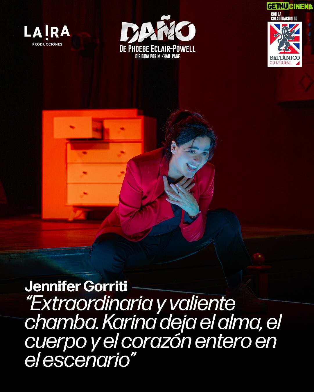 Karina Jordán - 50 Likes - 💬✨ Lo que dice el público sobre DAÑO 🖤

Cada función deja huella.
Gracias a todas las personas que ya vivieron esta historia intensa, retorcida y profundamente humana.
🎭 Karina Jordán, bajo la dirección de Mikhail Page, nos lleva por un viaje entre la admiración, la fragilidad y la obsesión.

Swipea 👉 para leer lo que dicen quienes ya la vieron.

📍 Teatro Británico
🗓️ Martes y miércoles, 8PM
🎟️ Entradas en @joinnus