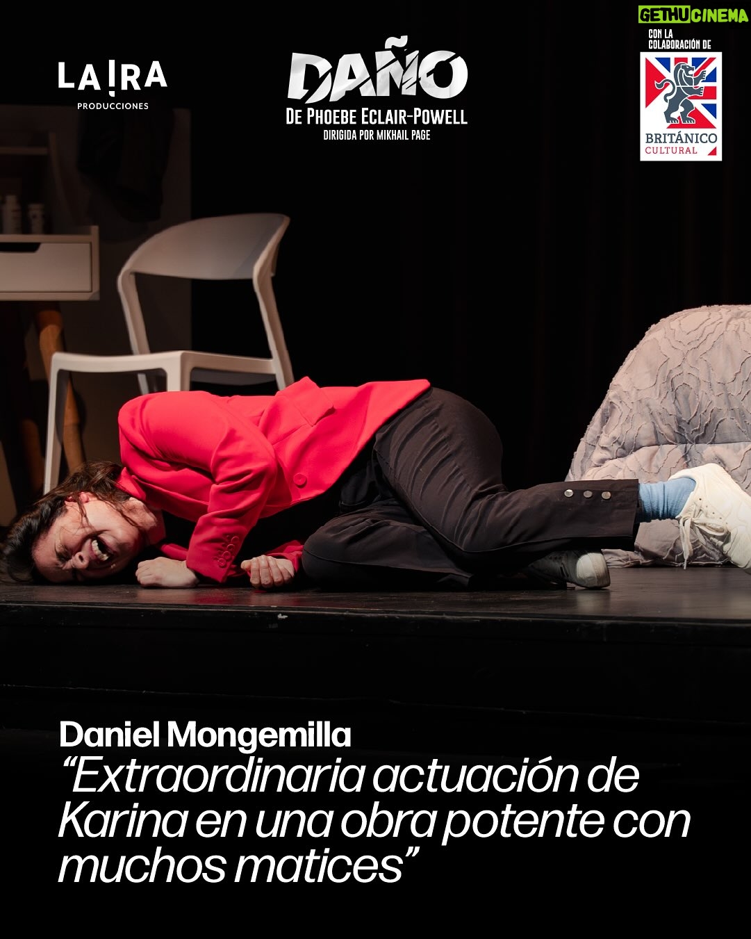 Karina Jordán - 50 Likes - 💬✨ Lo que dice el público sobre DAÑO 🖤

Cada función deja huella.
Gracias a todas las personas que ya vivieron esta historia intensa, retorcida y profundamente humana.
🎭 Karina Jordán, bajo la dirección de Mikhail Page, nos lleva por un viaje entre la admiración, la fragilidad y la obsesión.

Swipea 👉 para leer lo que dicen quienes ya la vieron.

📍 Teatro Británico
🗓️ Martes y miércoles, 8PM
🎟️ Entradas en @joinnus