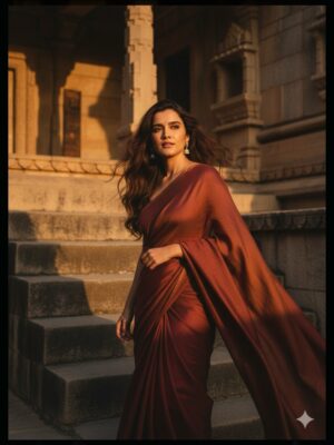 Komal Gudan Instagram - 70s chic🌹
Prompt ⬇️

Create a retro vintage grany but a bright image of reference picture but draped in perfect brown color pinterest asthetic retro saree it must feels like 90s movie with brown long hairs baddy and romanticising windy environment the girl is standing against a solid wall deep shadow and contrast drama and create a mysterious and artistic atmosphere where the lighting is warm with golden tobes of evoking a sunset or golden hour glow the background is minimilist and slightly texture expression on her face is moddy calm yet happy and introspective . Create 2-3 image

#trendingreels❤️ #googlegimini #fypp #reels #trendingsongs  #viralpost #retro #geminiedit #aitransformations #ınstamodel #prompt