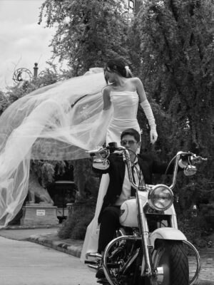 Lapassalan Jiravechsoontornkul Instagram - Two souls, one ride. Til the end of the road🤘🏼🖤
Venue : @lachapellebangkok 
Photographer : @tadavarich @kpetlada 
Dress : @sretsisofficial @giftratree_studio @phachas.bridal 
@goldengoose 
Stylist : @allybunnyruth 
Make up & Hair : @puffpoy & @teethory
Accessories: @kavantsharart @_pattaraphan_
