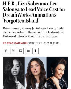 Lea Salonga Instagram - H.E.R., Liza Soberano, Lea Salonga, Dave Franco, Manny Jacinto and Jenny Slate are set to join the cast of @dreamworks #ForgottenIslandMovie - In Theaters September 25, 2026.