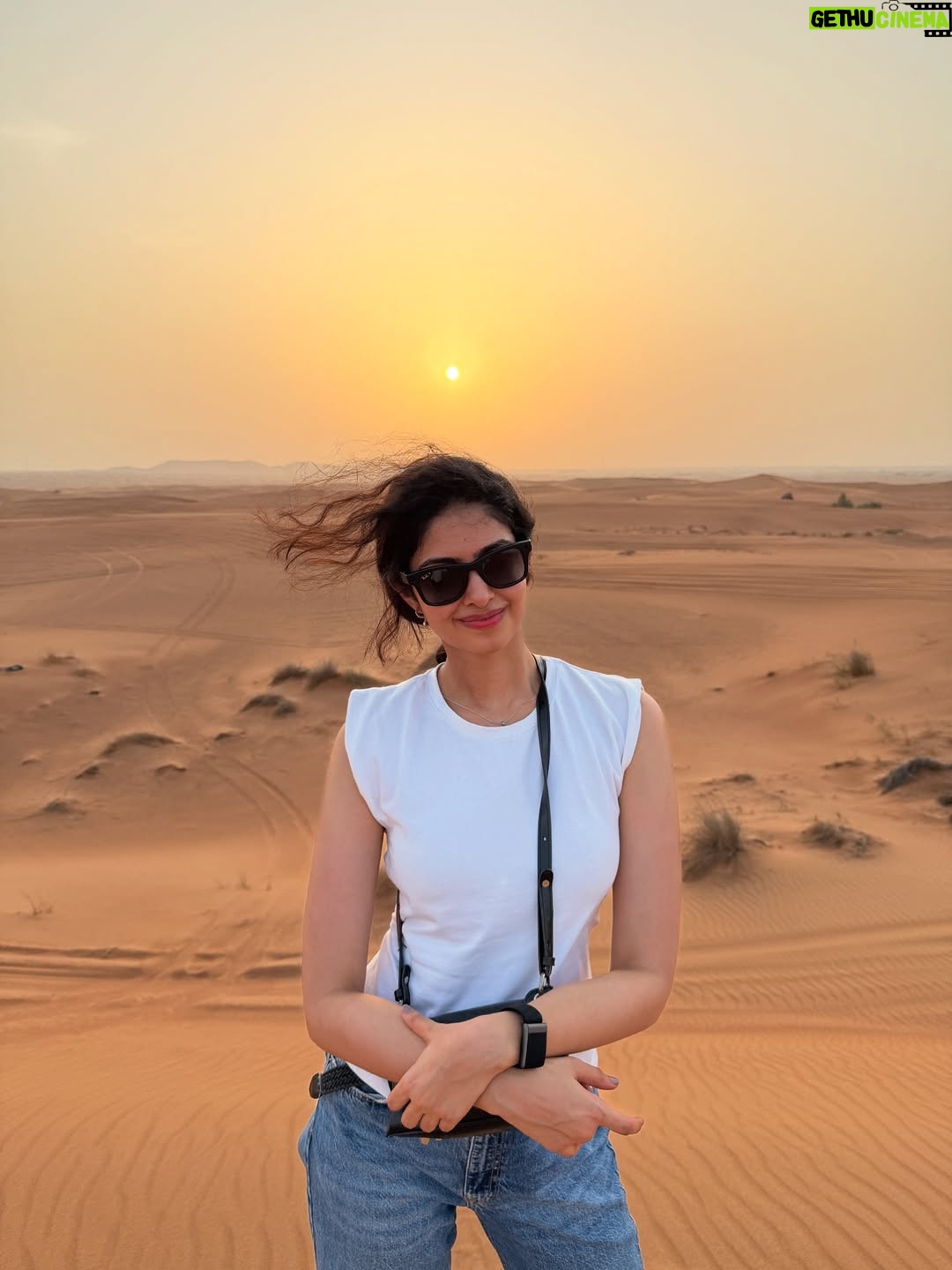 Manasa Varanasi - 36.3K Likes - Catching golden hours in golden sands ☀️🏜️

📷 @anudeep_munna 

#desert #safari #goldenhour 
#instagood #instamood 
#gratitude #freedom #sunset